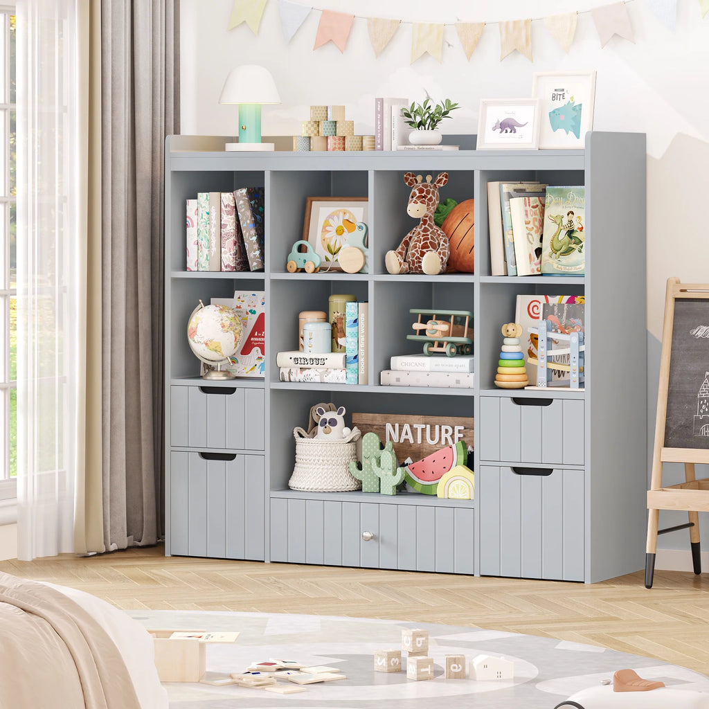 Homfa Kids Toy Storage Organizer with Cubby, Kids Toy Storage Chest with Removable Drawers, Kids Bookcase for Playroom Bedroom Living Room, Pink