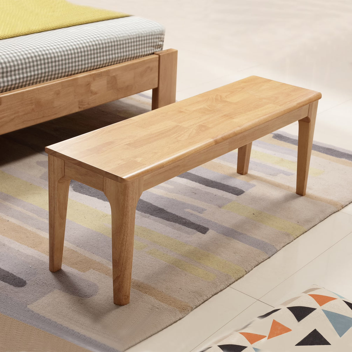 WILK  100% Natural Solid Oak  Wood-color Bench Farmhouse Dining Bench, Entrance Bench Bed End Bench,for Living Room, Bedroom ,Home Office,, Balcony,Patios