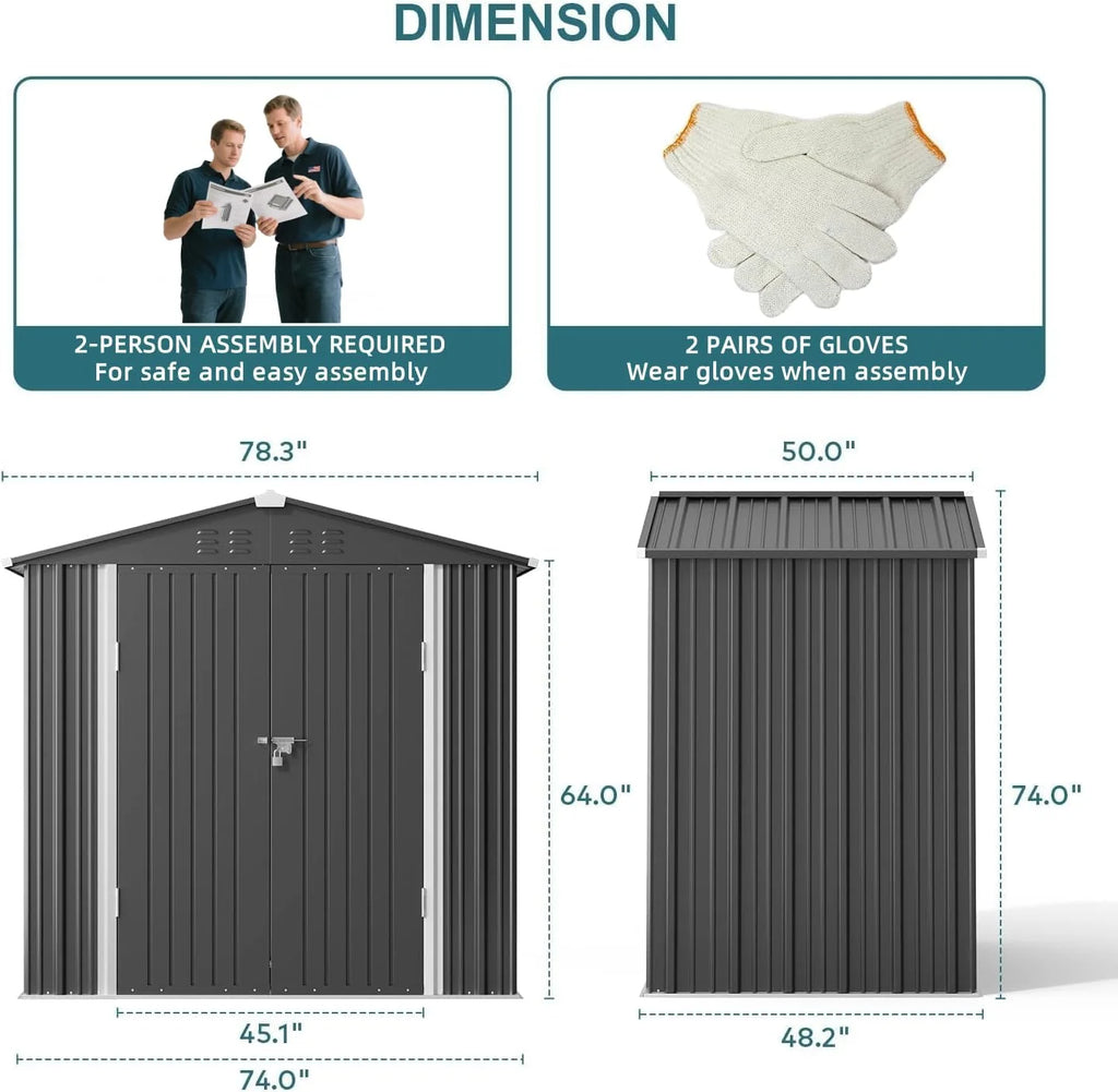 Lofka 6 x 4ft Shed and Outdoor Storage , Durable Metal Garden Shed  with Lockable Door, Weather-Resistant Steel Tool Shed for Backyard, Patio, Grey