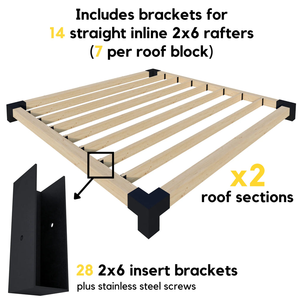 DIY Modern Deck Pergola Bracket Kit for Up to 12 x 22 Pergola Attached to Deck - Metal 6x6 Brackets for DIY Wood Pergola (Lumber Not Included)