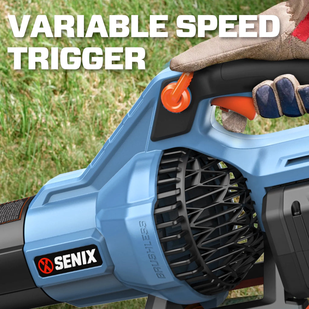 SENIX X6 60V Max* Brushless Cordless Leaf Blower with 4.0 Ah Battery and Charger, Variable Speed Up to 810CFM 170MPH, BLAX6-M1