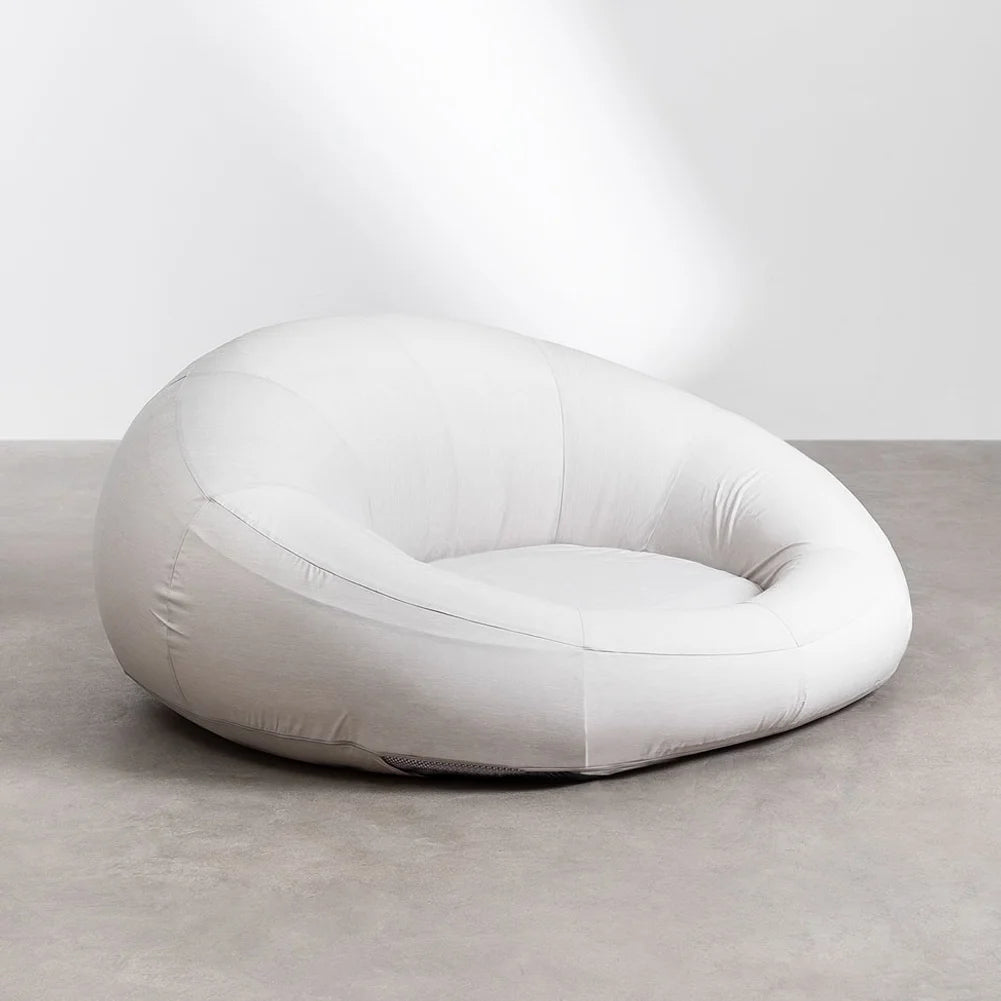 California Sun Cucciolo Round Luxury Inflatable Fabric Sun Lounger Pool Float Chaise (Beige)