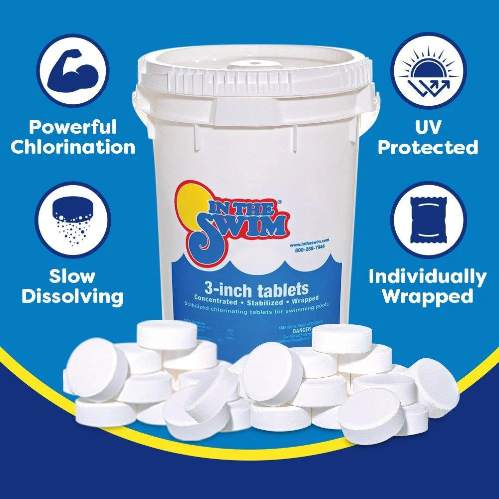 In The Swim Chlorine and Shock Bundle for Sanitizing Swimming Pools �C Includes 50 Pound Bucket of 3 Inch Stabilized Chlorine Tablets and 50 Pound Bucket of 68% Cal-Hypo Pool Shock