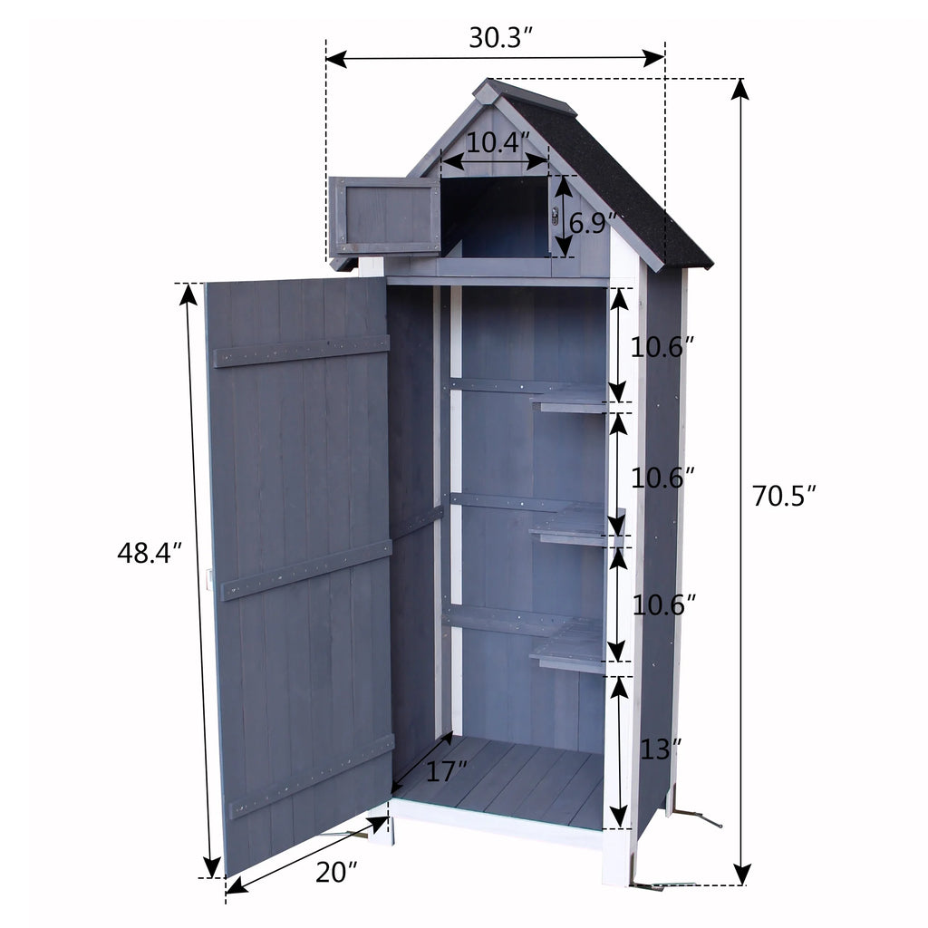 Mcombo Outdoor Storage Cabinet, Wood Garden Tool Shed (70" Tall) 0770EY