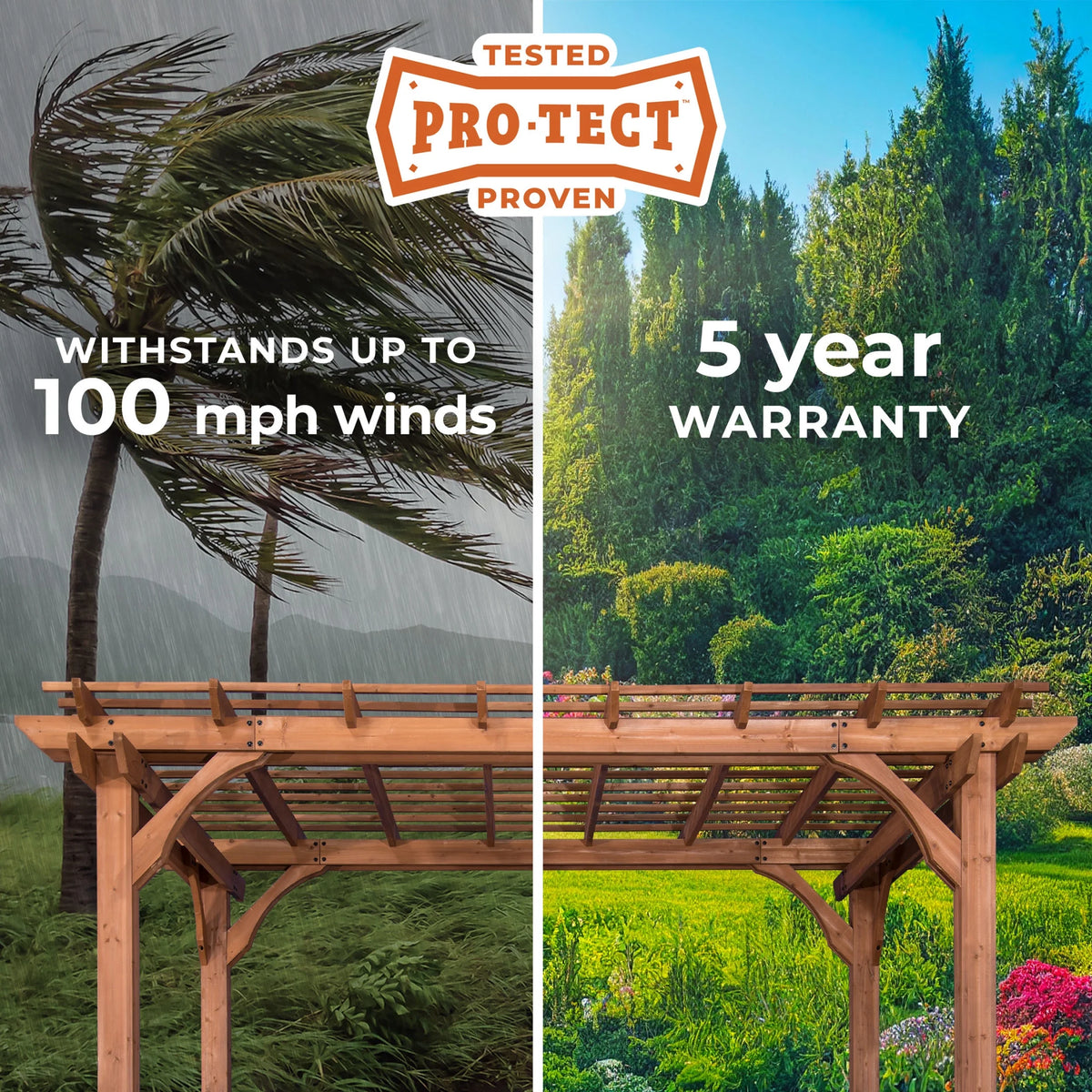 Backyard Discovery Beaumont 10'x10' Cedar Wood Patio Pergola Kit, Trellis Roof, PowerPort