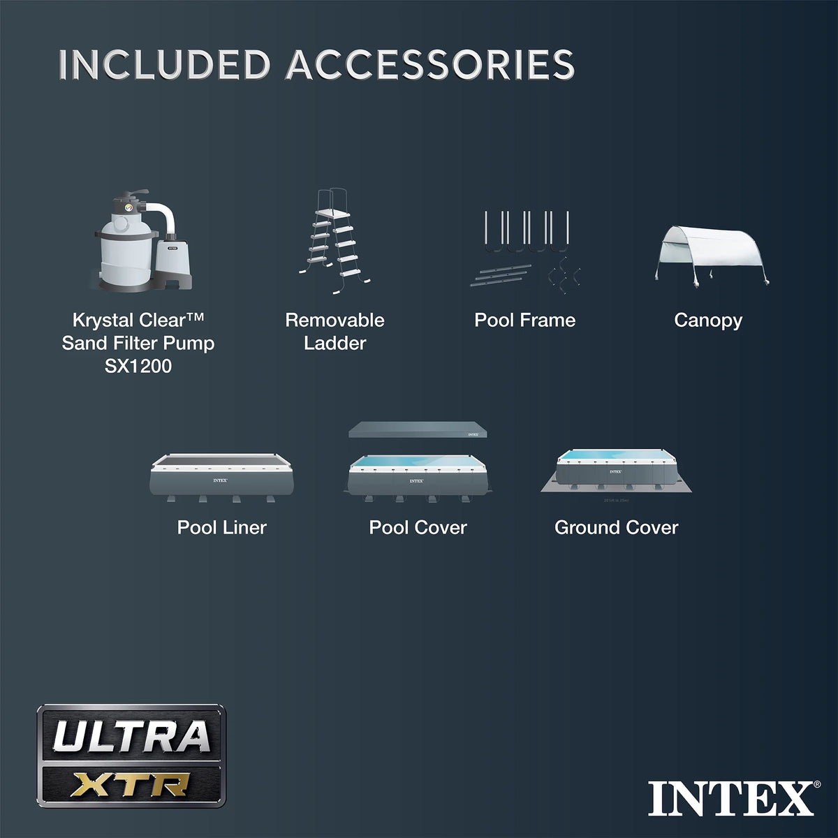 Intex 18Ft x 52In Ultra XTR Rectangular Frame Swimming Pool Kit with Canopy