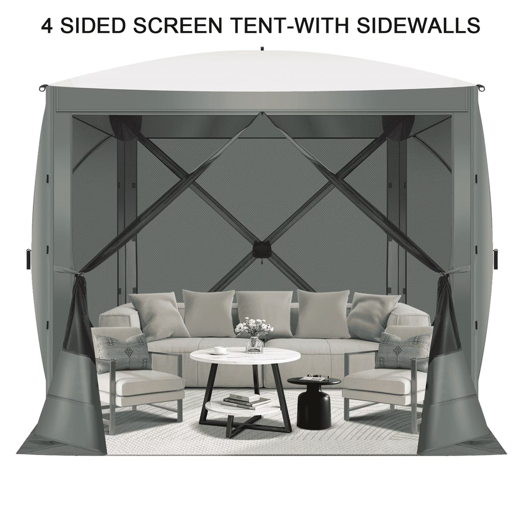 COBIZI 8x8 Pop up Gazebo Tent, Ez up Waterproof Screen Tent Screen House, Portable Outdoor Canopy Sun Shelter with 3 Sidewalls, Carry Bag & Ground Stakes for Camping, Garden and Picnics, Gray