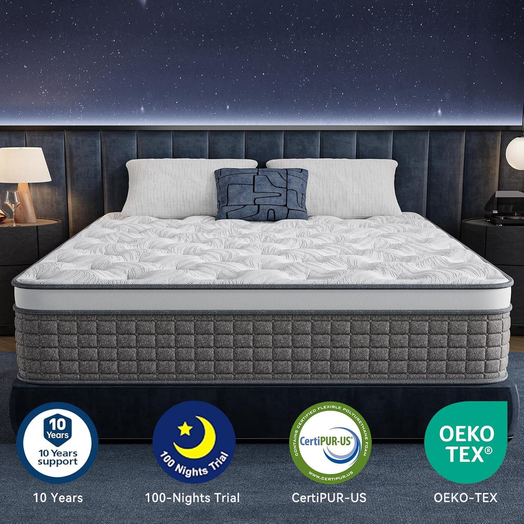 Sailvan Full Size Mattress, 12 Inch Hybrid Gel Memory Foam Mattress Full Size with Individually Pocket Coils, Medium Firm Support for Pressure Relief/Strong Edge Support/CertiPUR-US, Gray