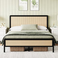4 EVER WINNER Queen Size Bed Frame, Rattan Bed Frame with Natural Rattan Headboard and Footboard, No Box Spring Needed, Black