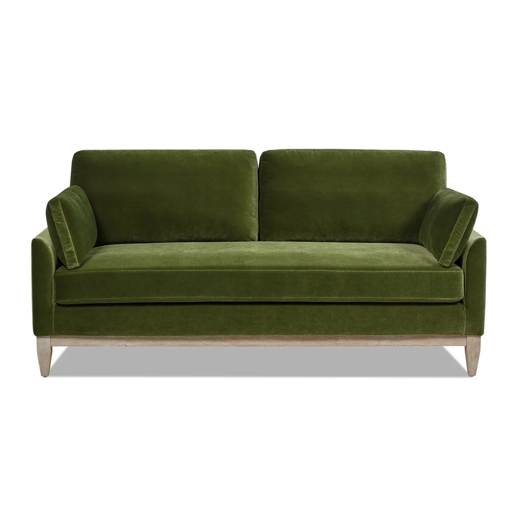 Velvet Sofa Couch, Mid Century Modern 75.5 inch 3-Seater Sofa with Back Cushions and 2 Bolster Pillows, for Small Space,Bedroom, Apartment, Olive Green