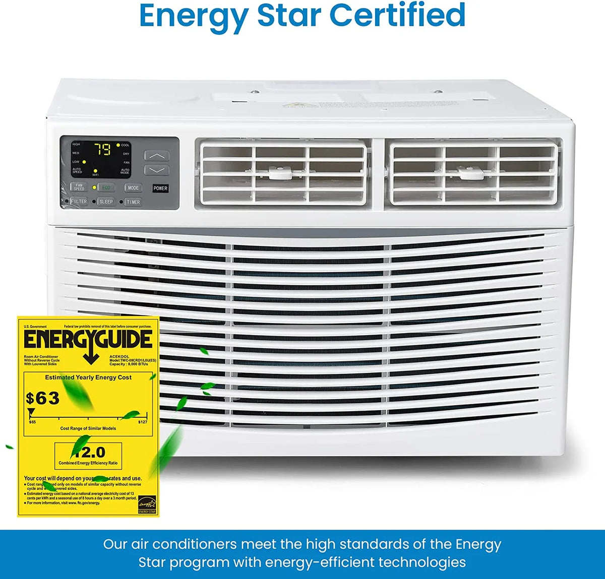 GAOMON 6000 BTU Window Air Conditioner, Cools Up to 350 Sq. Ft, Window AC Unit with Remote, 3 fan speeds, Sleep mode, Auto Restart, 24H Timer Window Air Conditioner, 115V/60Hz, White