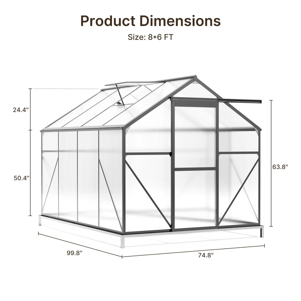Asofer 6' x 4' Greenhouse for Outdoors, Aluminum Walk-in Green Houses shed with Rain Gutter and Roof Vent for Backyard