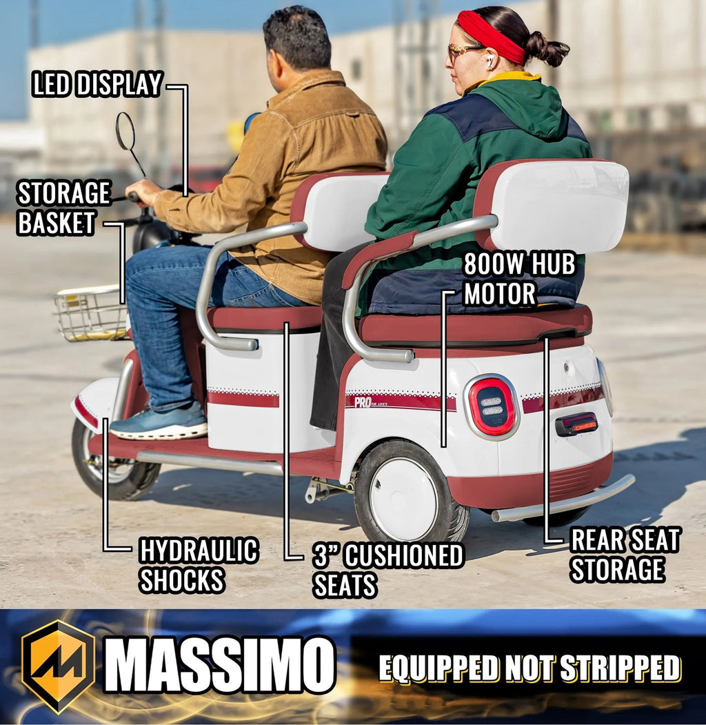 Massimo MGC E-Trike 3-Wheel Electric Cart �C 17 MPH, 2-Seater Adult Scooter �C Blue