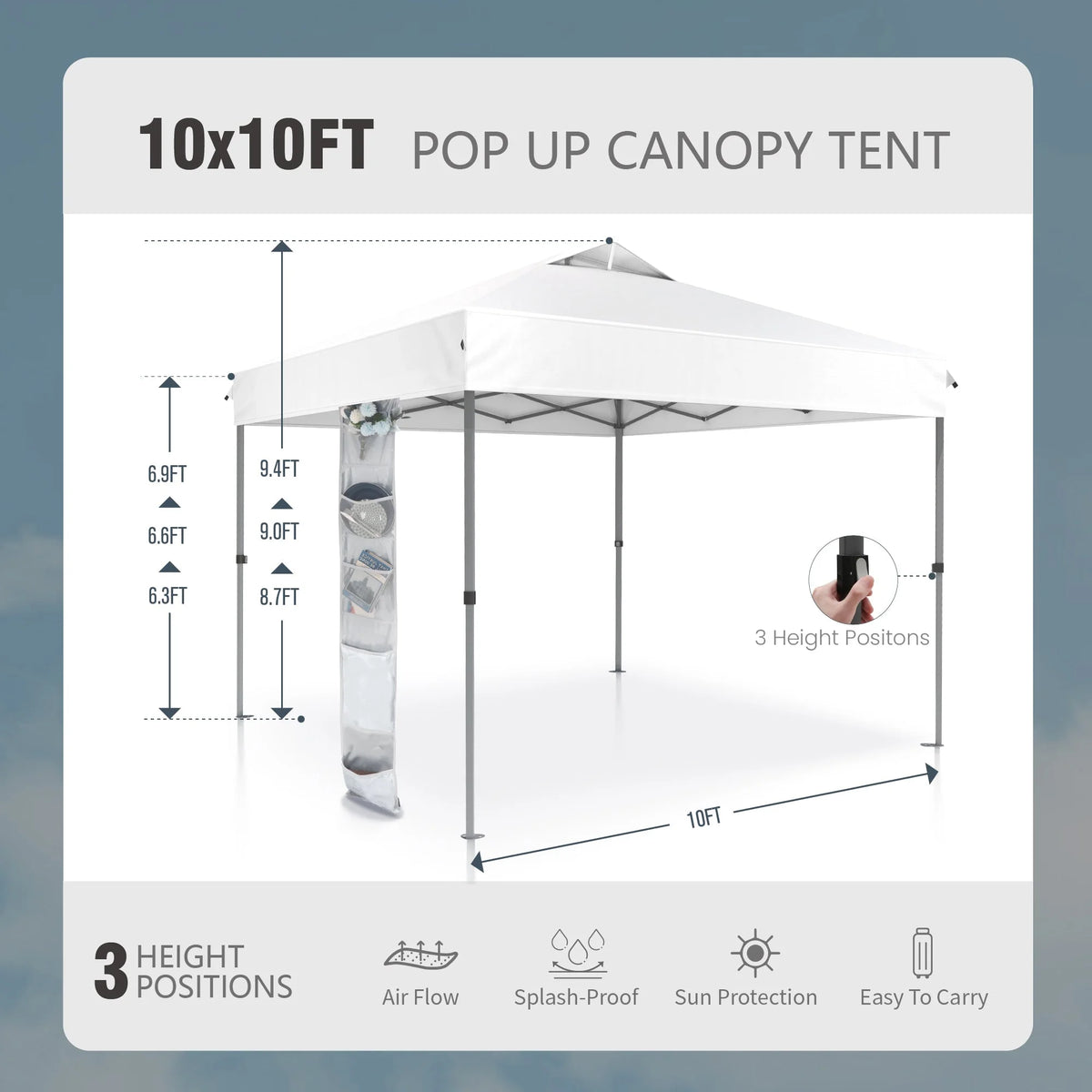 Alpha Joy 10x10ft Pop-up Canopy Instant Outdoor Canopy Tent Portable Straight Leg Shelter with Roller Bag for Outside, Flag
