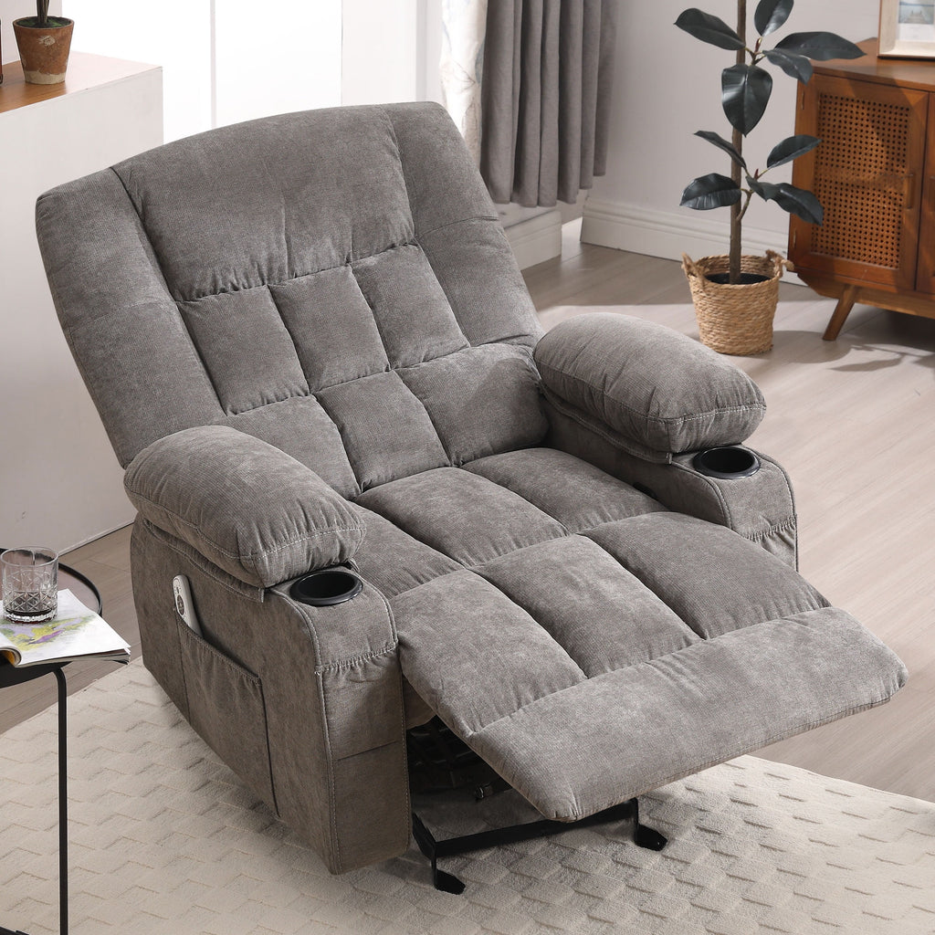 JONPONY Massage Swivel Rocker Recliner Chair with Vibration Massage and Heat Ergonomic Lounge Chair for Living Room with Rocking Function and Side Pocket, 2 Cup Holders, USB Charge Port,Grey
