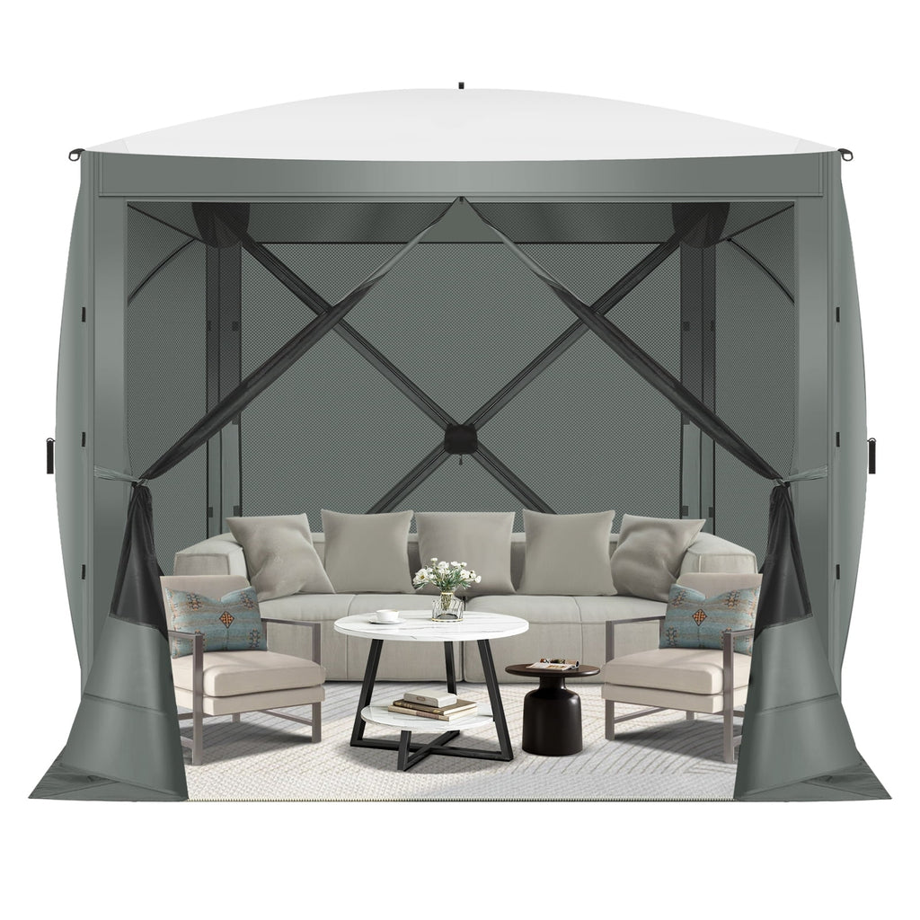 COBIZI 8x8 Pop up Gazebo Tent, Ez up Waterproof Screen Tent Screen House, Portable Outdoor Canopy Sun Shelter with 3 Sidewalls, Carry Bag & Ground Stakes for Camping, Garden and Picnics, Gray