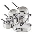 KitchenAid 5-Ply Clad 10 Pcs Stainless Steel Cookware Induction Pots and Pans Set, Dishwasher Safe, Metal Utensil, Broiler and Oven Safe to 500��F, Polished Stainless Steel