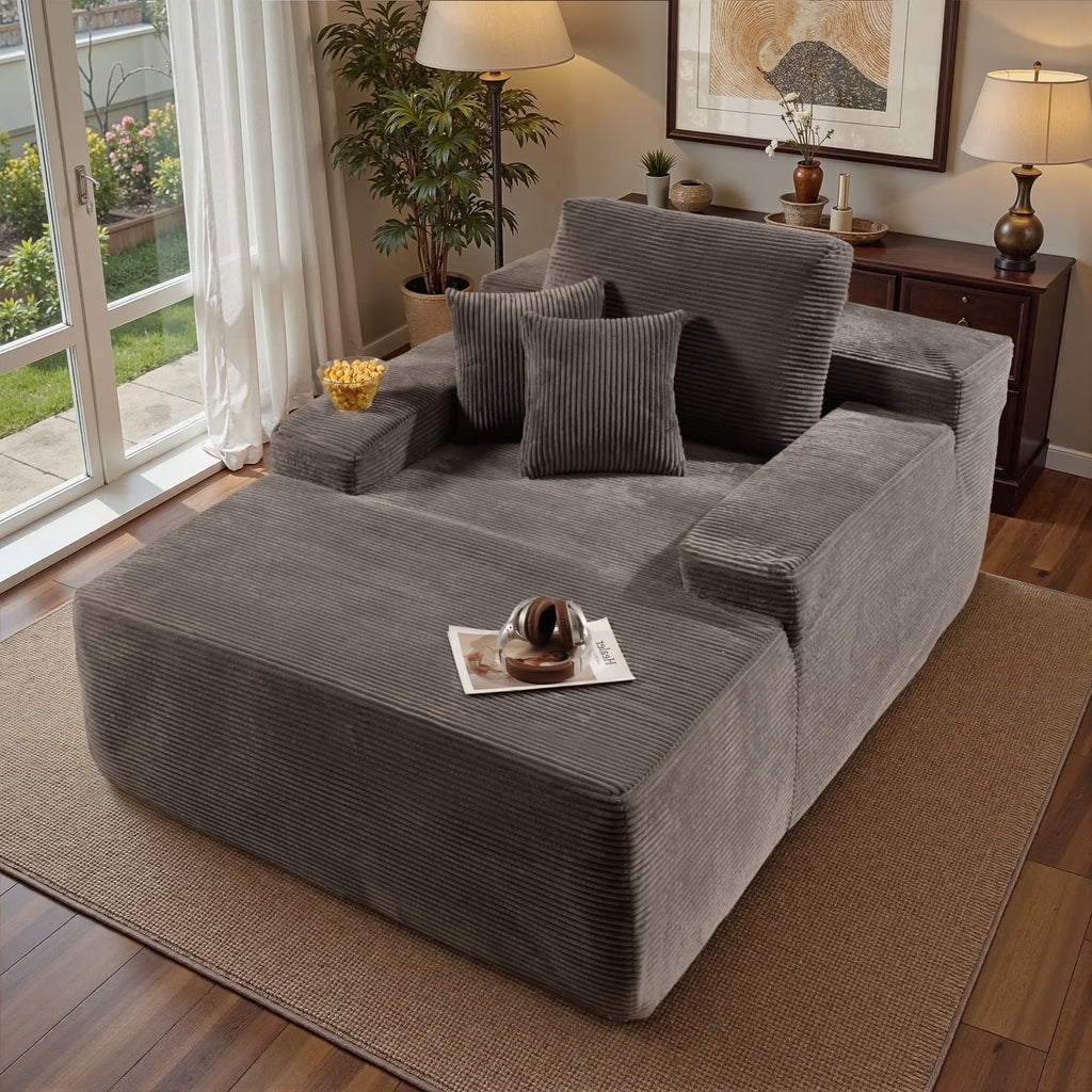 Ovios 67'' Oversized Chaise Lounge Chair Indoor Cloud Plush Corduroy Floor Sofa Bed Deep Seat No Assembly Couch for Living Room, Black