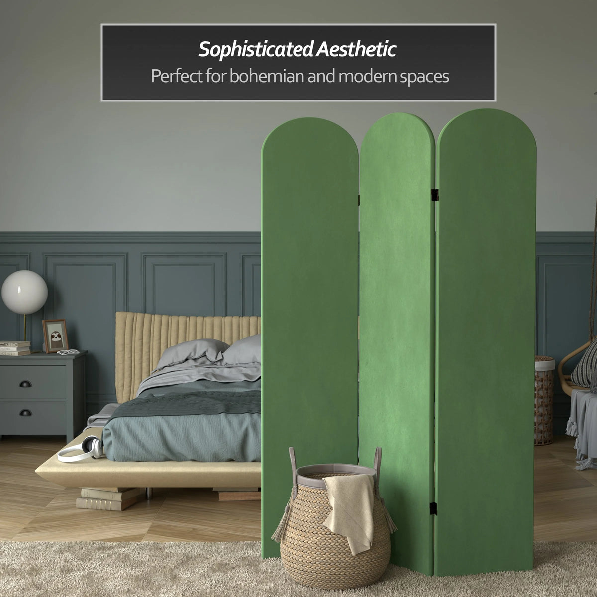 6 ft. Classic Arch Velvet Room Divider Lilac 3 Panel