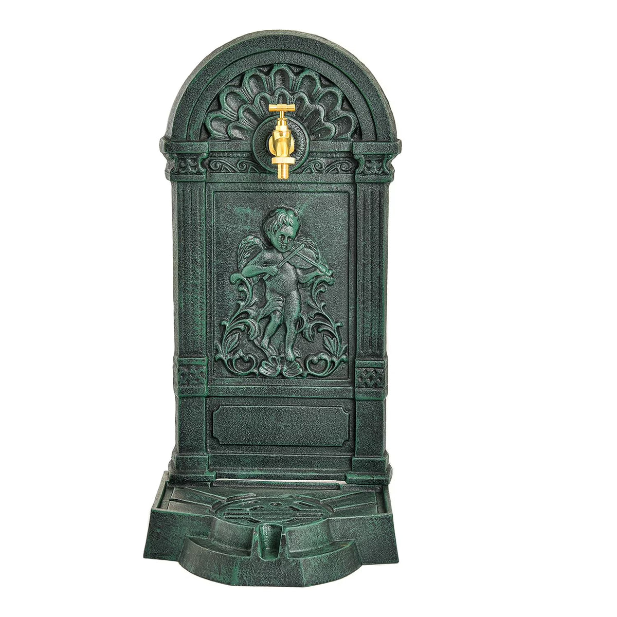 Sungmor Cast Iron Outdoor Water Column with Faucet, Freestanding Floor Farm Yard Decor, Green, 1 Count