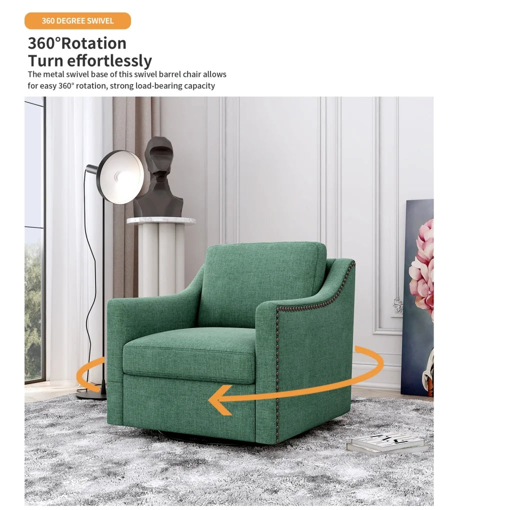 Swivel Accent Chair Armchair, 360�� Swivel Chair in Cotton Linen, Living Room Chairs with Wide Cusion and Curved Armrest, Comfy Barrel Sofa Reading Chairs for Bedroom, Small Spaces, Office, Grey