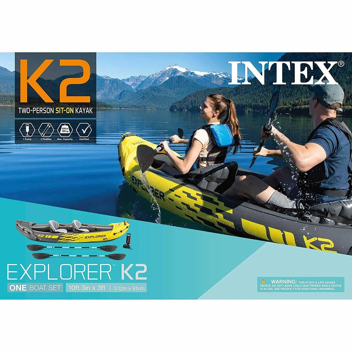 Intex 2-Person Inflatable Kayak with Oars, Pump & 1-Person Inflatable Kayak