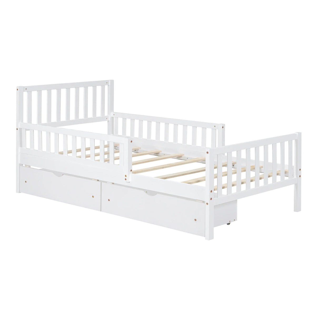 Bellemave Twin Bed with Storage Drawers and Fence Rails, Wood Platform Beds Frame with Headboard, Twin Size Storage Bed for Kids Boys Girls Teens��White)
