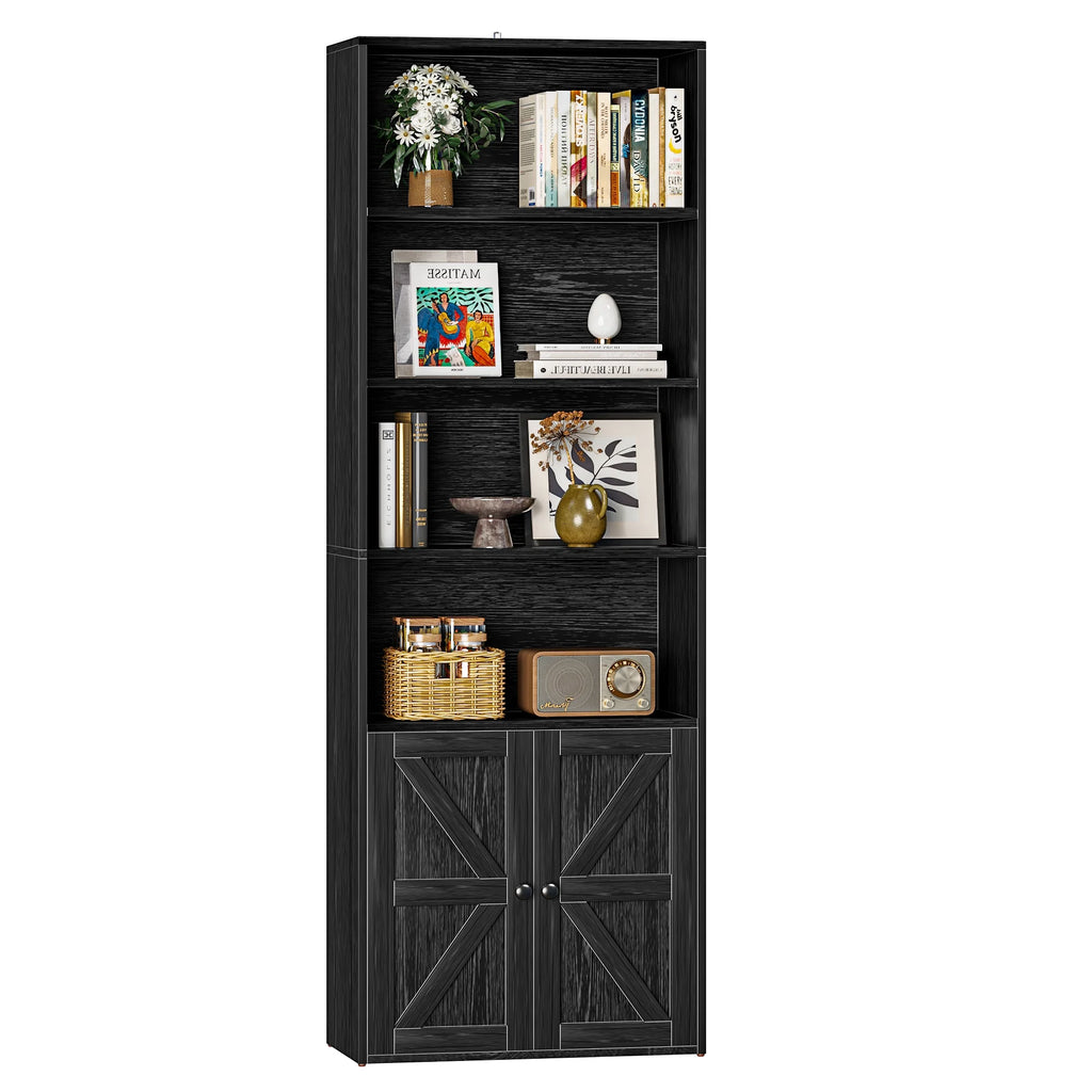 Furmax 1 Piece 4-Shelf Farmhouse Bookcases 4-Tier Bookshelf with Adjustable Shelves&Doors,Storage Cabinet for Home Living room,Kitchen,Office,White