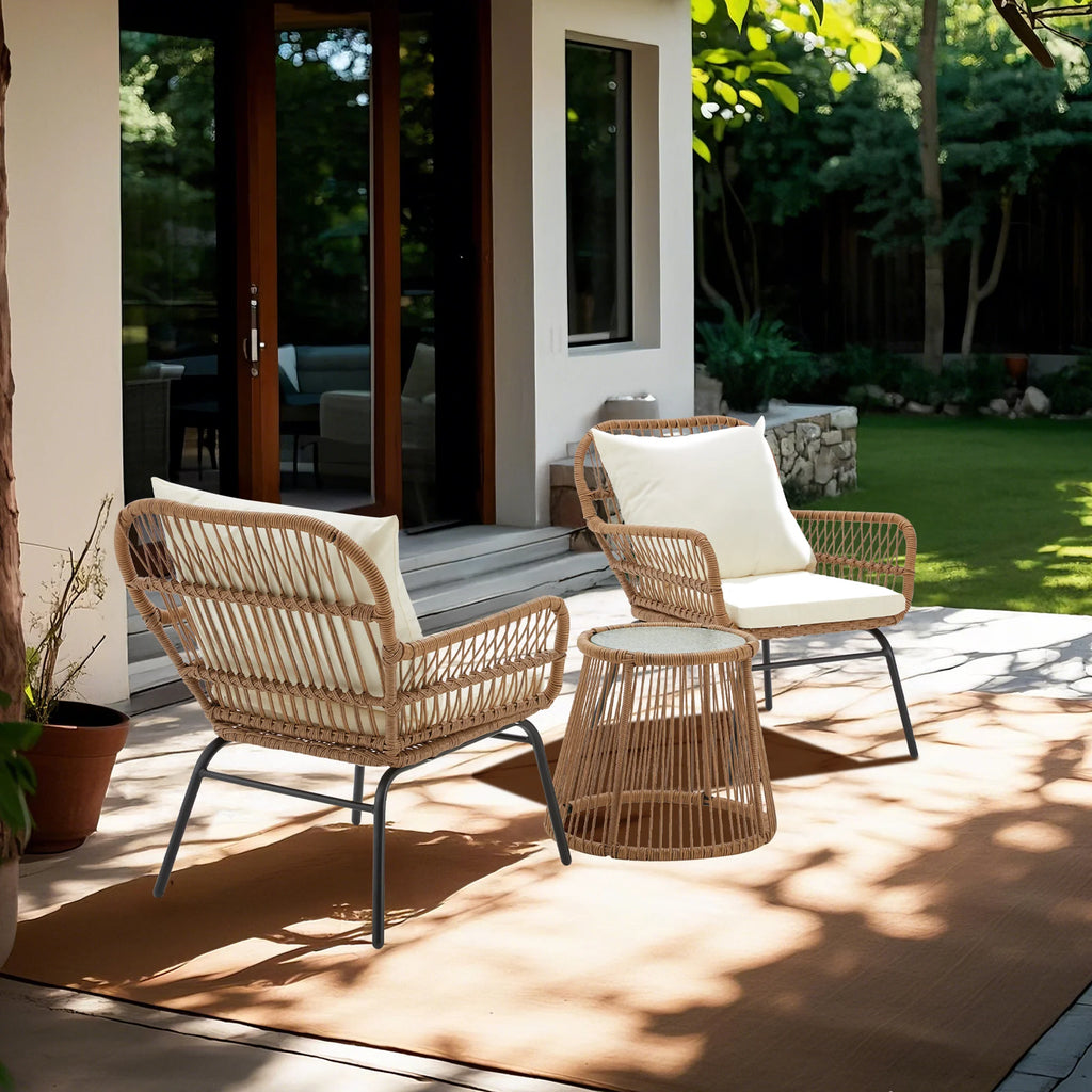 Bezseller 3-Piece Outdoor Wicker Furniture Set, Patio Conversation Set, Gray