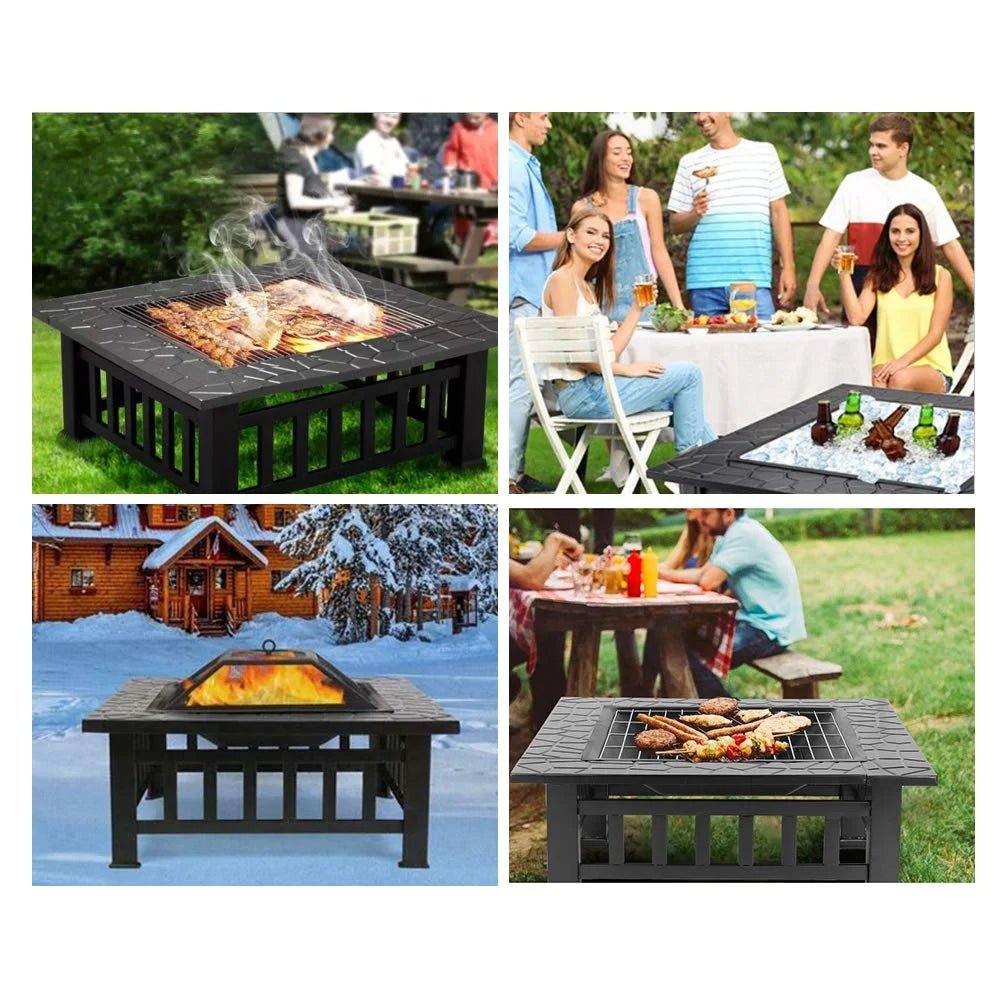 Outdoor Wood Burning Fire Pit, 24" Hexagon Metal Fire Pit for Patio with Poker, Spark Screen, Hex Shaped Fire Pit BBQ Grill, Garden Firepit Stove for Camping Picnic Bonfire Backyard, JA2419