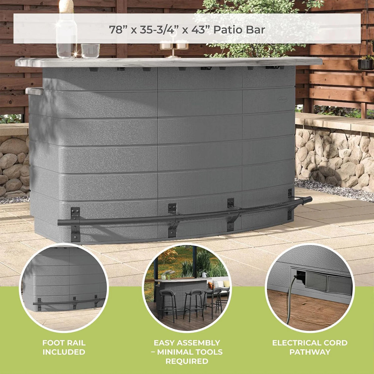 Suncast Backyard Oasis Entertainment Outdoor Bar with Pull-Out Drawers and Shelves, Marble