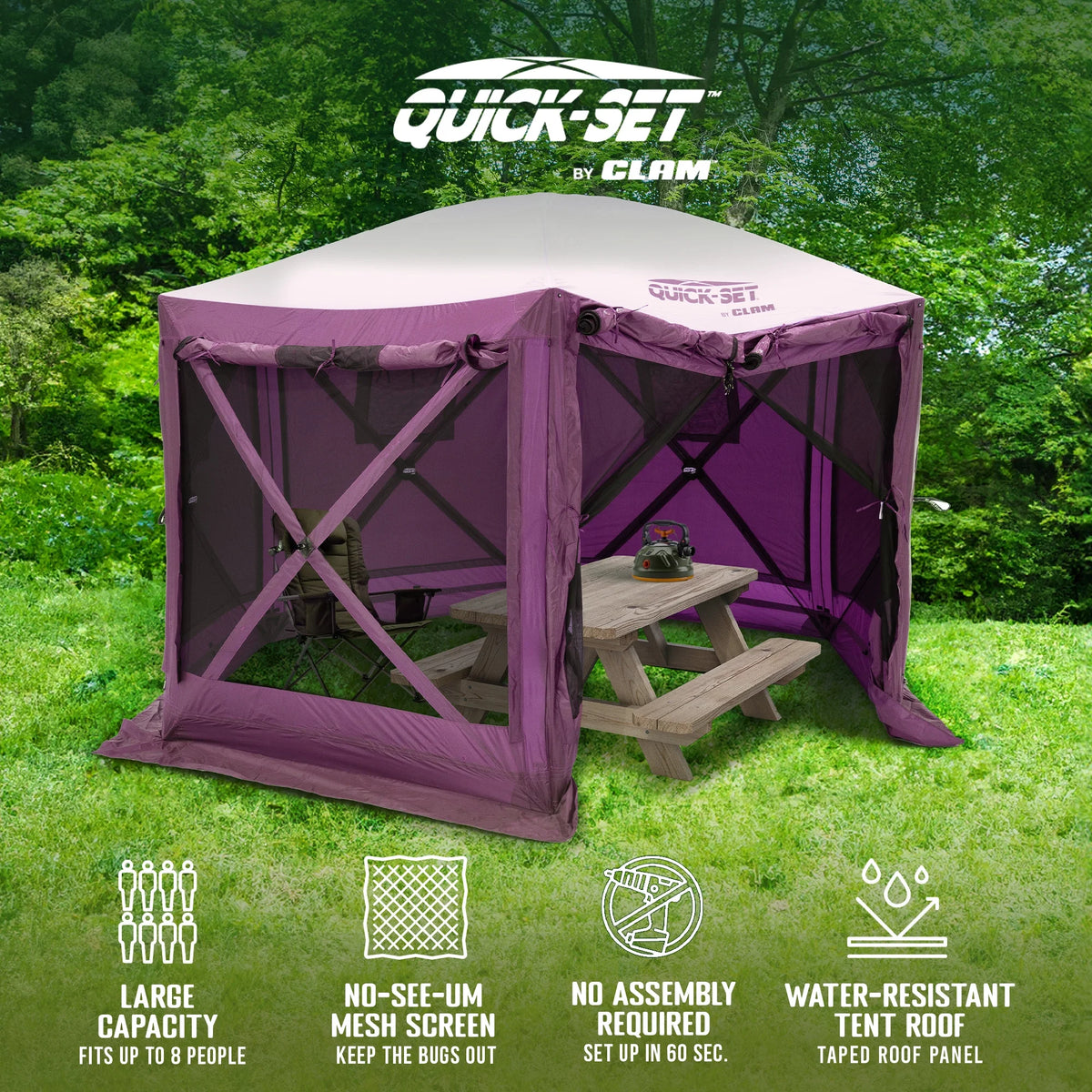 CLAM Quick-Set Pavilion 12.5 x 12.5' Portable Outdoor Canopy Shelter, Green