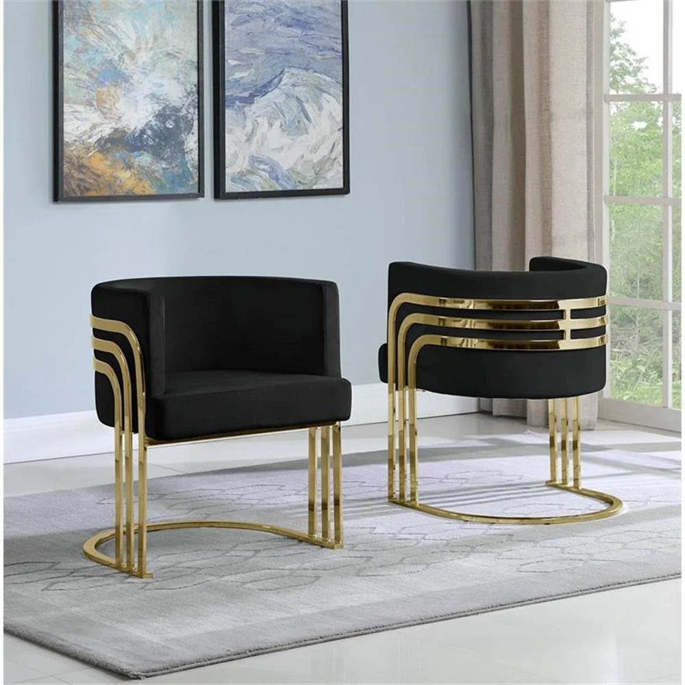 Maklaine Dark Gray Velvet Accent Barrel Leisure Chair with Gold Chrome Legs