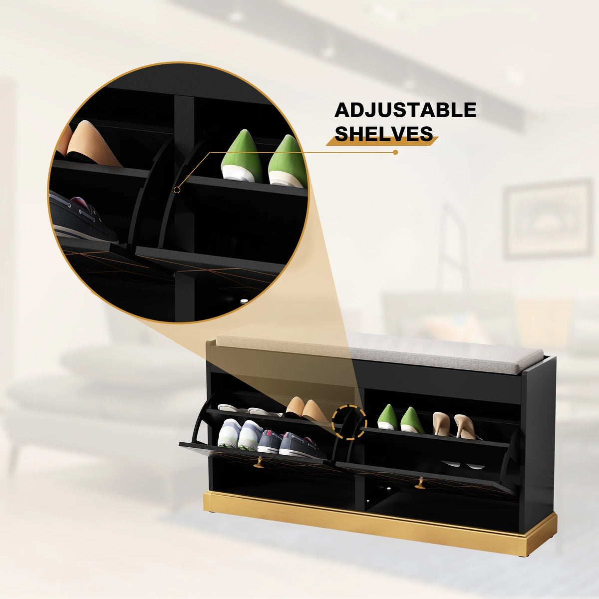 HLR White Shoe Cabinet, Shoe Cabinet with 2 Drawers Shoe Storage, Entryway Bench with Padded Seat