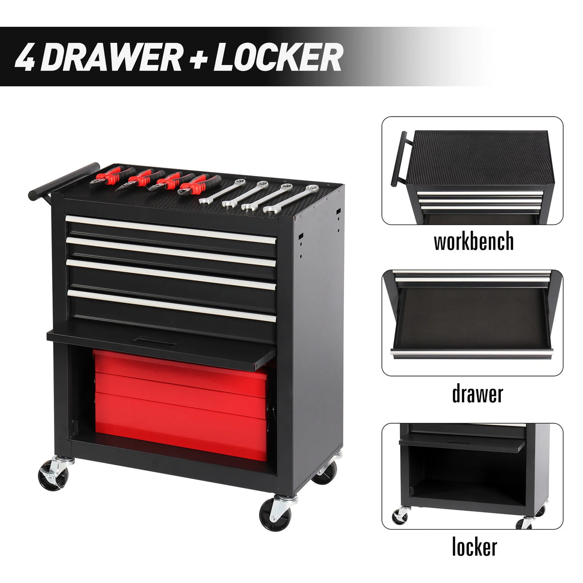 Seizeen Rolling Tool Chest on Wheels, Metal Tool Cart Toolbox Storage Cabinet Organizer W/ 7 Drawers, Red