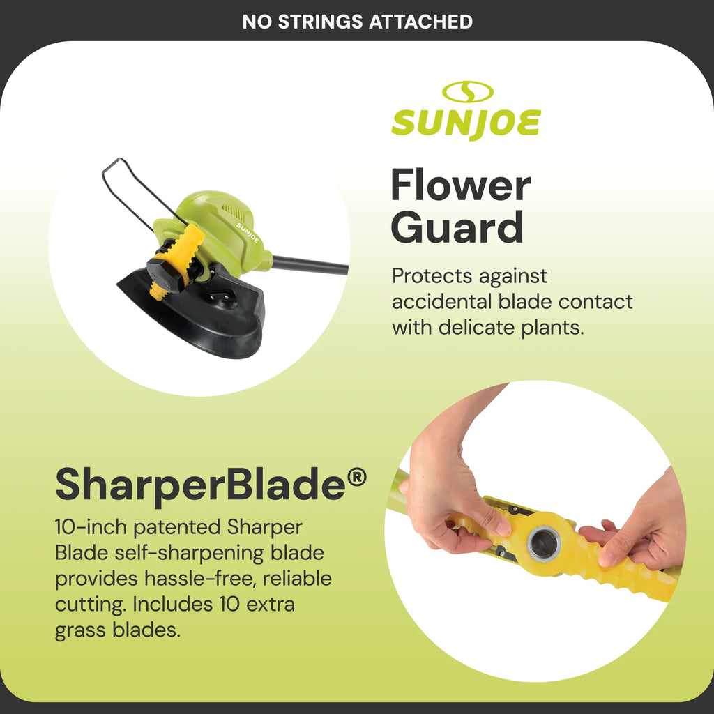 Sun Joe 10�� Stringless Lawn Trimmer, Battery Charger, SharperBlade, Green, 24V-SB10-LTE