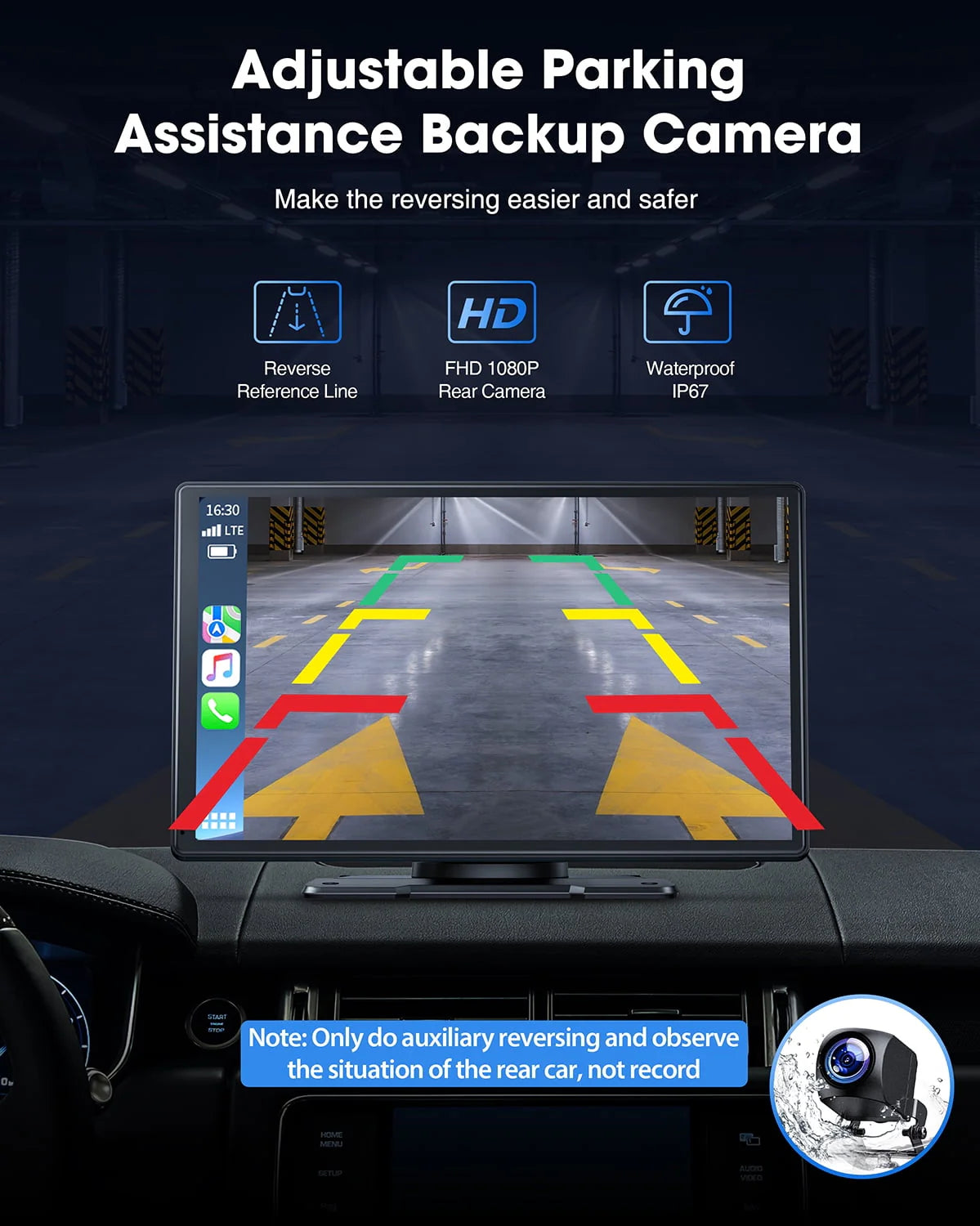 LAMTTO 9" Portable Inch Wireless Carplay Car Stereo with 2.5K Dash Cam, 1080p Backup Camera 64GB SD Card, Wireless Apple Carplay Car Radio Receive GPS Navigation , Bluetooth, Siri,AUX/FM