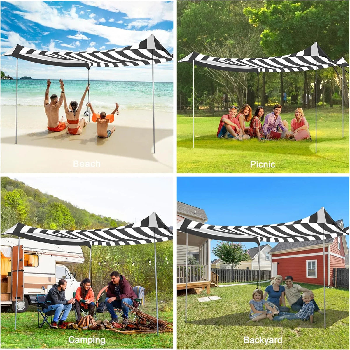 Beach Tent, UPF 50+ Beach Canopy Sun Shade, Portable 10×10 FT Large Pop-Up Beach Tent Sun Shelter with Sand Anchors, Ground Pegs, Easy Setup for Beach, Camping, Park, and Backyard Fun