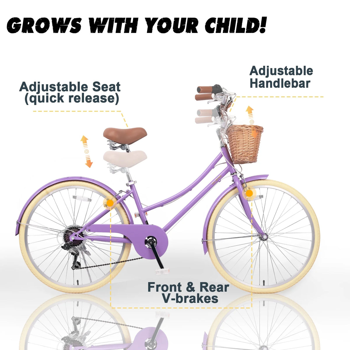 Glerc Missy 24" Girls Cruiser Bike 6-Speed Women's Hybird Bicycle for Ages 7-11 Years, Mint Green