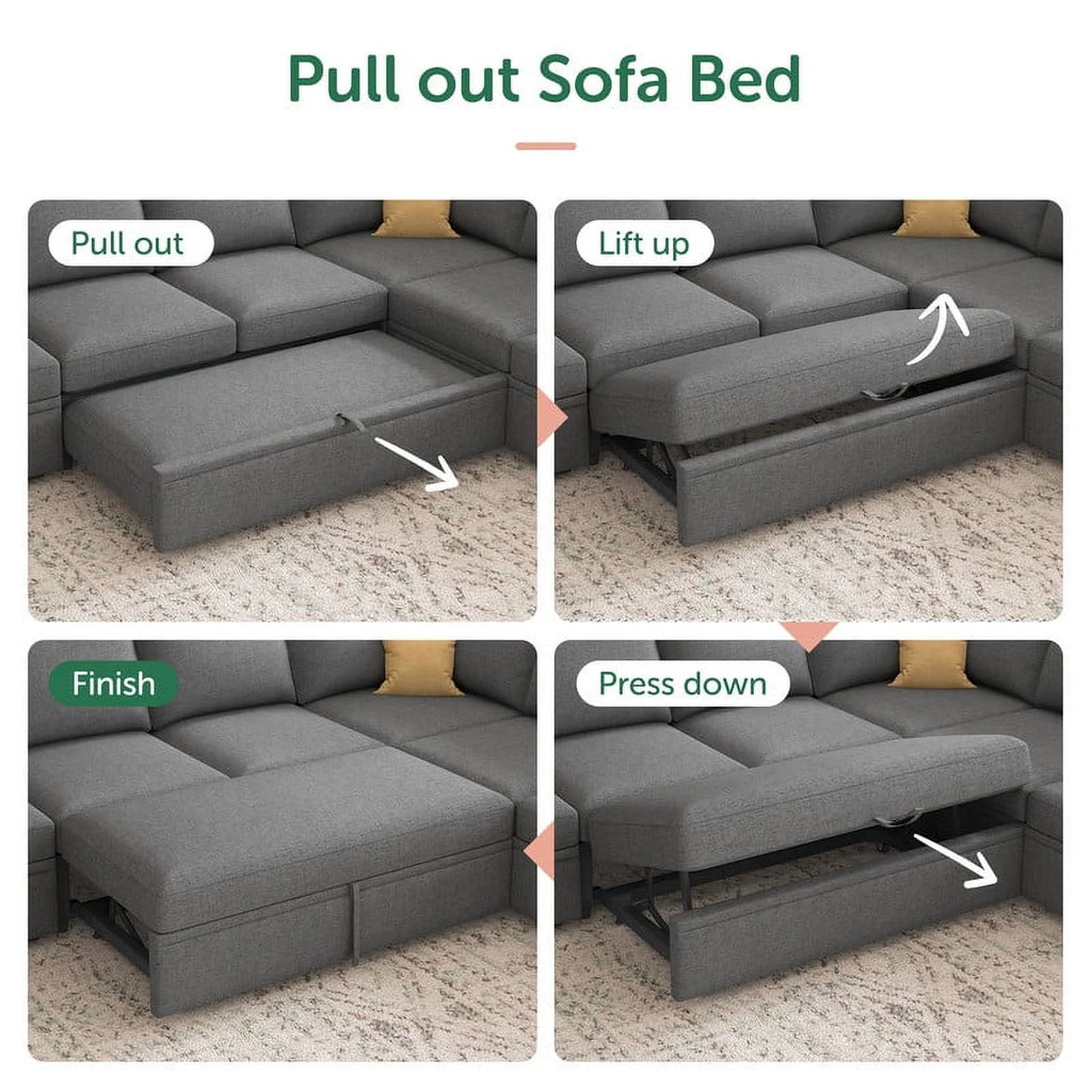 Honbay Convertible Velvet Sofa Bed with Pull-Out Couch Bed and Storage, Black