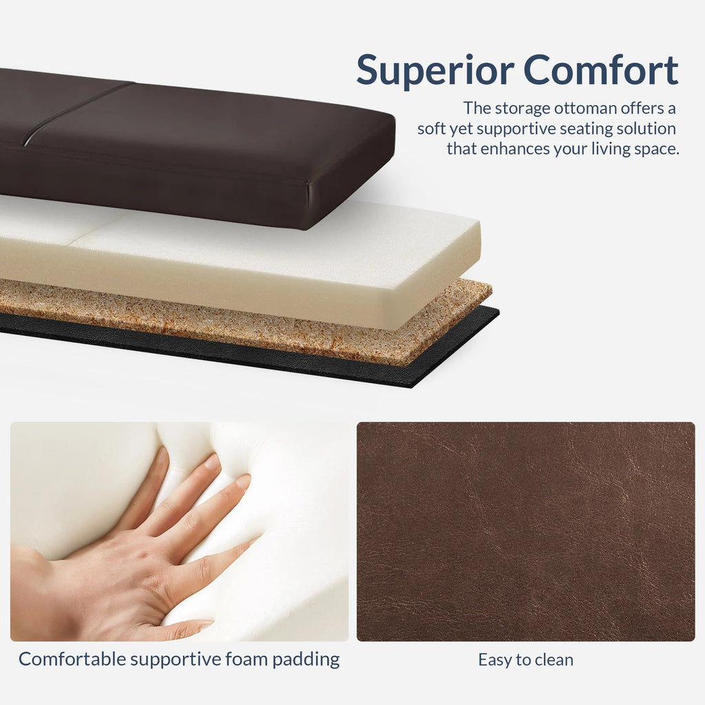 BELLEZE Storage Ottoman Bench Footstool - Amherst (Beige)