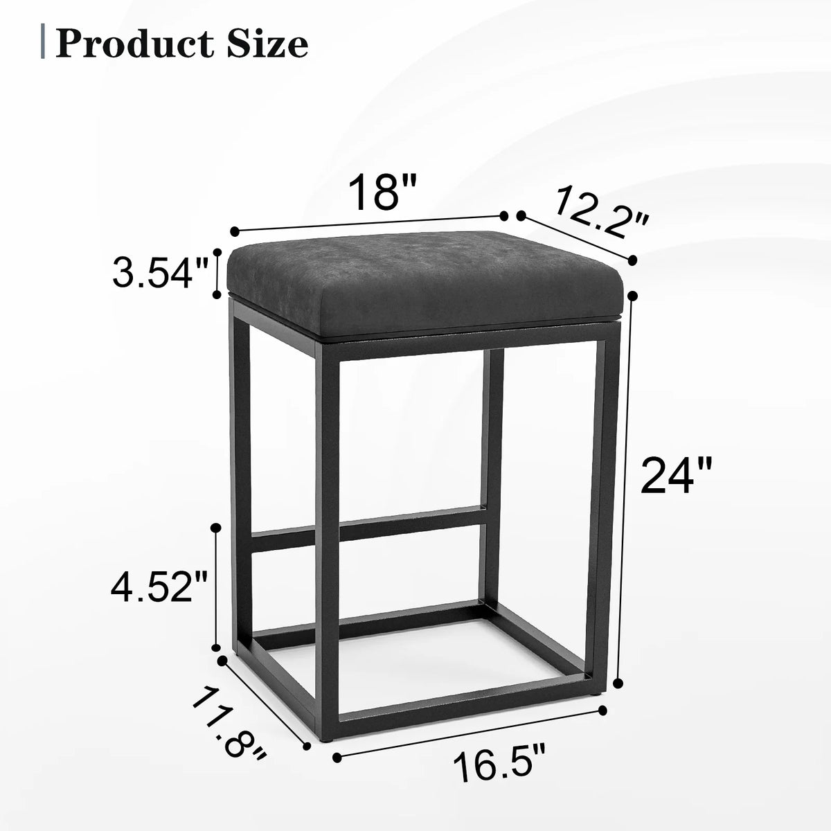Nathaniel Home 24 Inch Bar Stools Set of 2, Modern PU Leather Metal Barstool, Backless Kitchen Dining Cafe Stool, Upholstered Bar Stool with Footrest, Gray