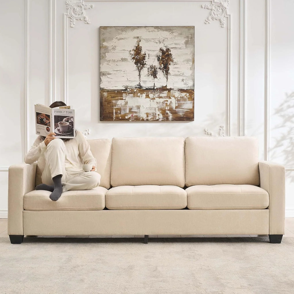 GarveeHome 3 Seat Sofa Couch, 89" Modern Sofa with Armrests, Comfy Couch Sofa with Extra Deep Seat Couches for Living Room Bedroom Apartment and Office, Chenille Beige