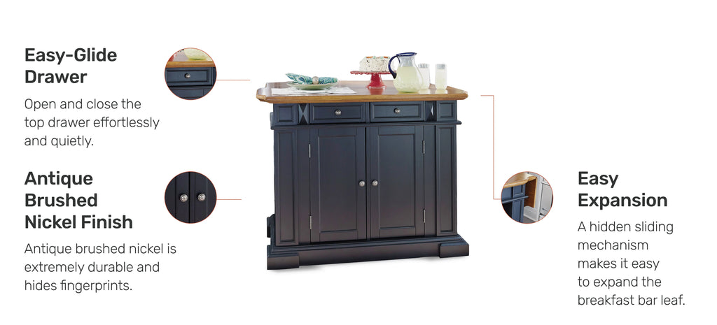 Homestyles Americana Wood Kitchen Island in Black