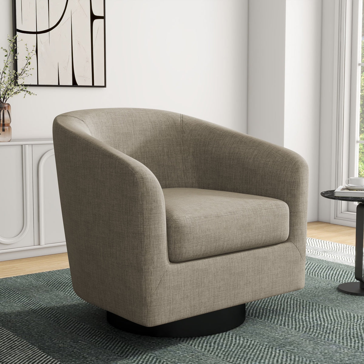 DREAMSIDEA Swivel Barrel Accent Chair for Living Room, Modern Upholstered Round Club Armchair-Cream