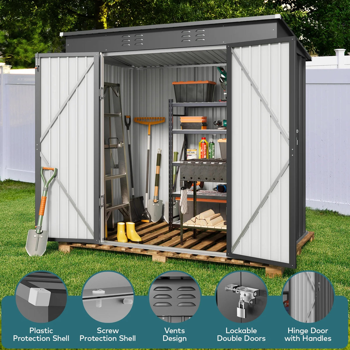 5'x3' Outdoor Storage Shed, Lofka Metal Storage Tool Shed with Single Lockable Door, for Bike| Garden Tools| Patio, Grey