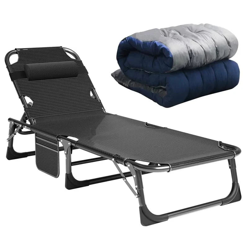 Docred 5-Fold Camping cot for Adults & Kids, Adjustable 4 Fold Reclining Folding Lounge Chairs , 2-Sided Mattress with Pillow, Portable Intdoor Folding Sleeping Cots Bed