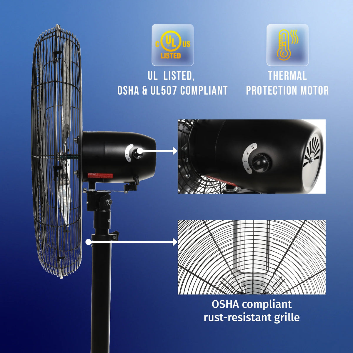 Tornado - 20 Inch High Velocity Metal Oscillating Pedestal Fan - Commercial, Industrial Use Water-Resistant