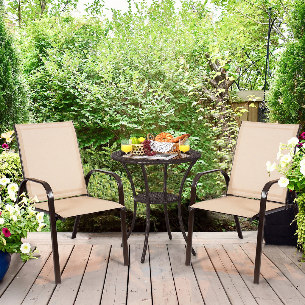 Gymax Set of 4 Patio Chairs Dining Chairs w/ Steel Frame Yard Outdoor Grey