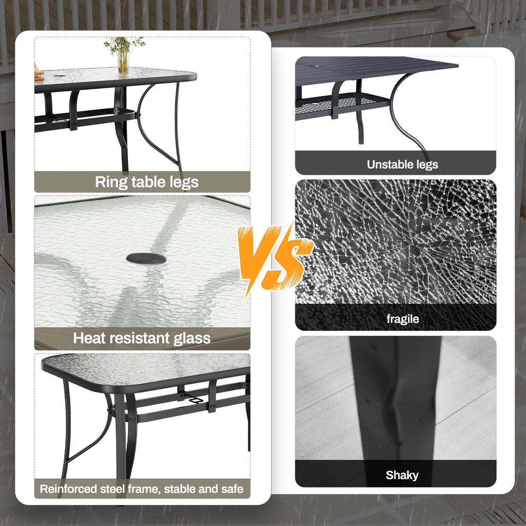 Arlopu Patio Rectangular Tempered Glass Dining Table, All-Weather Use, Outdoor Table for Garden & Backyard